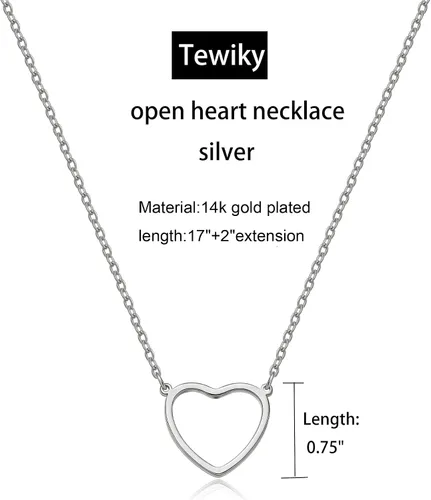 Miniatura 5 de Tewiky - Lindo collar de corazón, collar gargantilla con colgante de corazón de oro de 14 quilates, collar de cadena de corazón abierto de oro