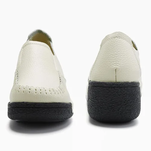 Miniatura 17 de UZB Mocasines de cuero sin cordones para mujer, cómodos zapatos de plataforma casuales