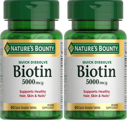Miniatura 7 de Nature's Bounty Biotina, apoya el metabolismo para la energía celular y cabello, piel y uñas saludables, 5000 mcg, 60 tabletas de disolución rápida