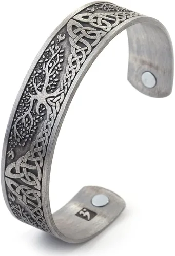 Yggdrasil - Pulsera de acero inoxidable con diseño del árbol de la vida del mundo para el cuidado de la salud, para hombre (plata antigua), Zinc, no