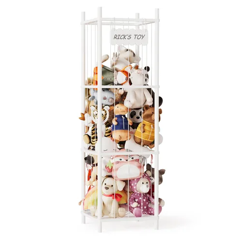 Miniatura 8 de SpaceAid Organizador de almacenamiento de animales de peluche, soporte de almacenamiento de juguetes de zoológico de animales de madera, jaula