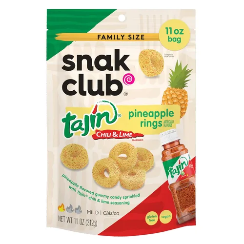 Miniatura 12 de Snak Club Tajin Anillos de Manzana Gomitas de Caramelo, Gomitas de Fruta con Sabor a Chile y Lima, Snacks Leves, Sin Gluten y Veganos, 5 oz Bolsas