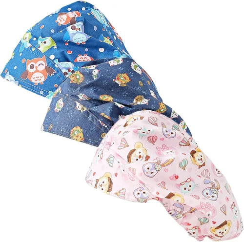 Miniatura 8 de Juego de 3 gorros estilo bouffant de algodón, con banda para el sudor Image01