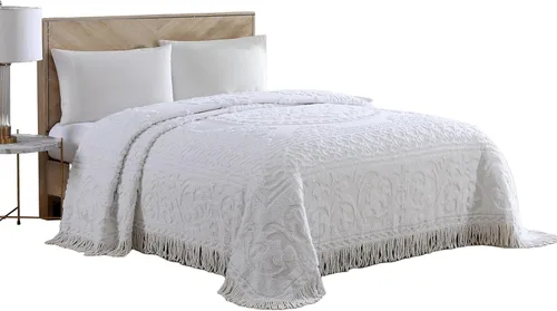 Beatrice Home Fashions Colcha de Chenilla con Medallón, Full, Blanco