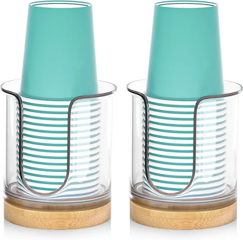 Miniatura 14 de Portavasos de baño, paquete de 2 dispensadores de tazas de 3 onzas para encimera de tocador de baño, dispensador pequeño de vasos de papel para Negro