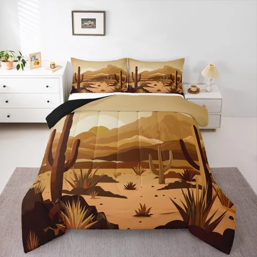 Miniatura 13 de Homewish Juego de edredón de vaquera occidental, tamaño individual, juego de ropa de cama de dibujo de cactus del desierto de caballo salvaje
