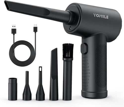 Yomile - Plumero de aire comprimido, 2 en 1, 120000 RPM inalámbrico con batería de 7600 mAh soplador de polvo para limpiador de teclado, soplador de