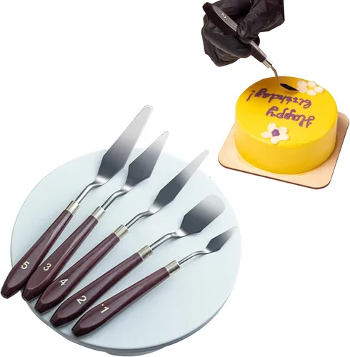5 cuchillos de pintura de acero inoxidable, espátula de acero inoxidable, herramienta de pastelería para hornear, juego de raspador de mezcla de