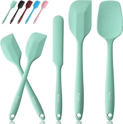 Wanbasion Juego de 5 espátulas de silicona premium resistentes al calor, juego de espátulas de goma coloridas para hornear, juego de espátulas de