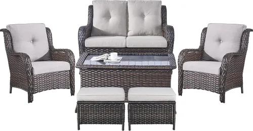 Miniatura 52 de Belord Juego de muebles de exterior, sillas de mimbre para patio, muebles de ratán de 3 piezas con mesa auxiliar, juegos de sillas bistró de patio