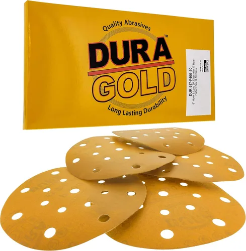 Miniatura 10 de Dura-Gold Discos de lijado dorados de 6 pulgadas de alta calidad, grano 80 (caja de 50), papel de lija de gancho y bucle sin polvo con patrón de 17