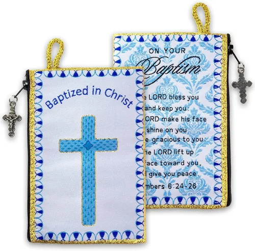 Miniatura 2 de Bolsa de rosario católico, estuche de rosario de bautismo para niños con números 6:24-26, versículo de la Biblia, 4 x 6 pulgadas, joyería y monedero