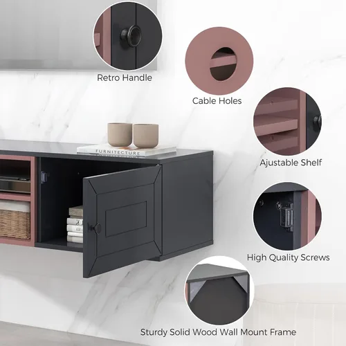 Miniatura 3 de YardGo Soporte flotante de TV para televisores de hasta 65 pulgadas, armario de TV montado en la pared con 2 puertas magnéticas y 2 estantes