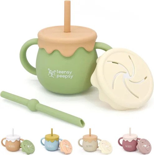 Miniatura 11 de Tarro de Miel Pot 3 en 1 Taza de Entrenamiento de Silicona de 8.5oz, Taza para Sorber para Bebé con Popote y Tapa para Snacks para 6 meses+ Taza