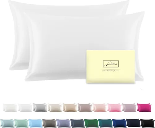 Miniatura 10 de Funda de almohada de seda para cabello y piel, suave, transpirable y sedosa 100% seda Queen, juego de 2, fundas de almohada de seda de morera