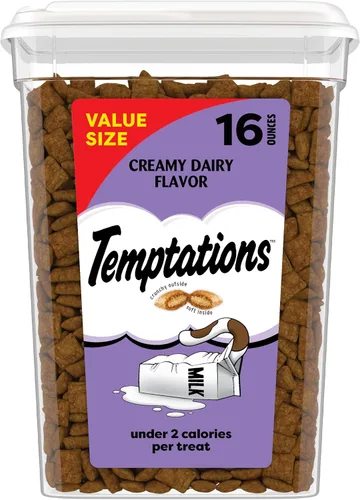 Temptations Golosinas clásicas crujientes y suaves para gatos, sabor lácteo cremoso, tina de 16 onzas