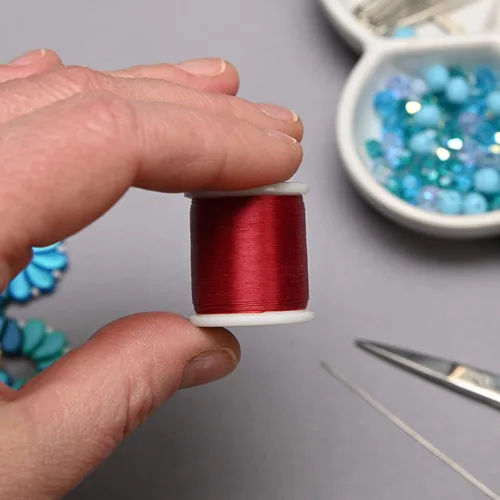 Miniatura 5 de KO Hilo de cuentas de nailon, color rojo intenso, preencerado japonés 100% nailon, 330TEX, cables anudados resistentes a enredos, carrete de 164.0