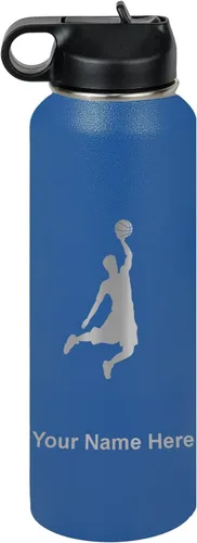 Miniatura 25 de LaserGram Botella de agua personalizada, hombre haciendo slam dunk de baloncesto, de acero inoxidable, de doble pared con aislamiento al vacío