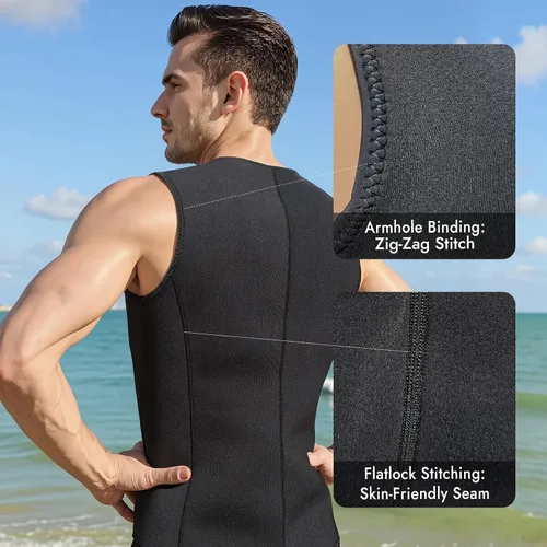 Miniatura 4 de Chaleco de neopreno para hombres y mujeres, con cremallera frontal de 0.118 pulgadas, de neopreno, para buceo, kayak, surf, natación