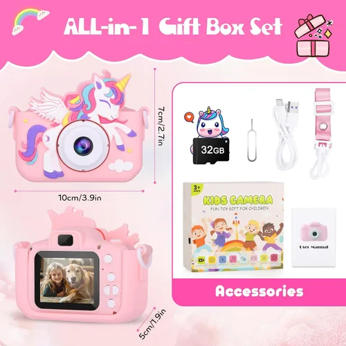 Miniatura 7 de Cámara para niños Unicornio Niñas Juguetes, Cámara digital para niños de 3 a 8 años Juguetes de viaje para niños pequeños, Regalo de cumpleaños