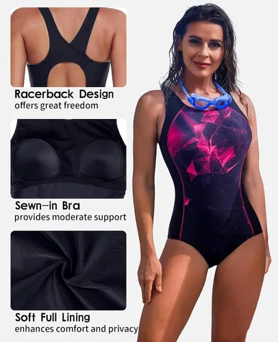 Miniatura 3 de beautyin Traje de baño deportivo de una pieza con espalda cruzada para mujer