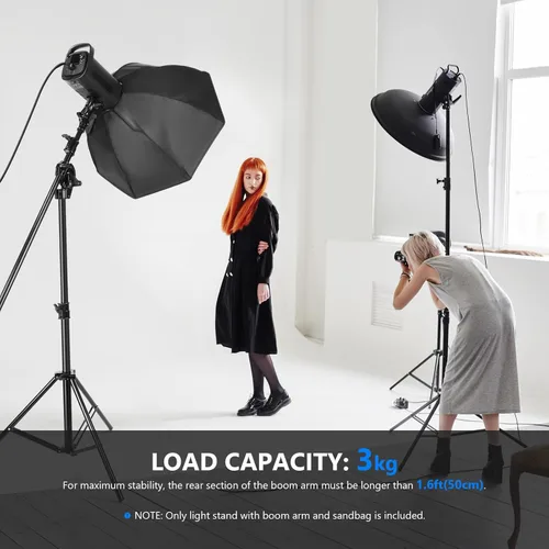 Miniatura 7 de Neewer Soporte de Luz de Fotografía 2 en 1, Aleación de Aluminio de 9.7 pies Trípode Resistente Heavy Duty con Brazo Boom de 3.8 pies y Bolsa