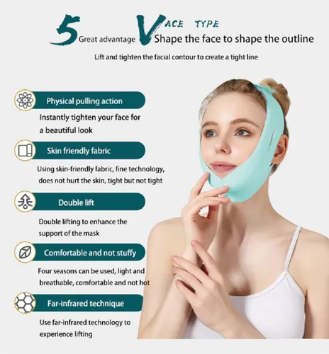 Miniatura 6 de Serena.H Máscara facial para dormir, mascarilla reutilizable en forma de V y barbilla, máscara de elevación de línea en V, encogimiento de doble Azul