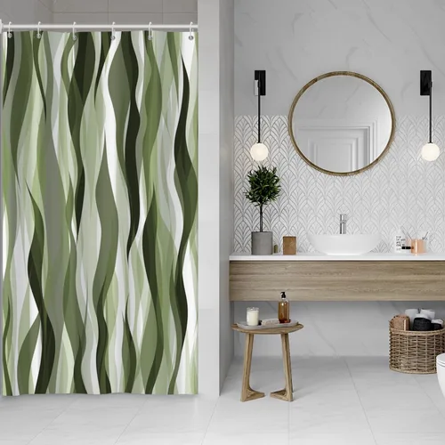 Miniatura 12 de Cortina de ducha moderna de rayas abstractas negras, blancas y grises, cortina de ducha para decoración de baño geométrica, impermeable, decorativa