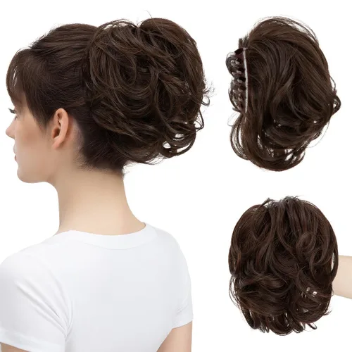 Miniatura 22 de Pinza de pelo con clip de garra, moño corto, pieza de cabello de moño desordenado, extensiones de cabello flexibles, ramificación de cabello Gris