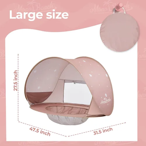 Miniatura 2 de Monobeach Tienda de campaña de playa para bebés con piscina: tienda de campaña desplegable con estrellas marrones para niños pequeños, refugio