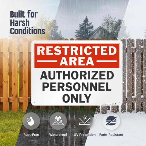Miniatura 2 de SmartSign Letrero de metal con texto en inglés "Restricted Area - Authorized Personnel Only" de 10 x 14 pulgadas, aluminio laminado a prueba