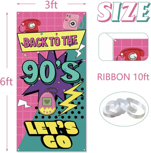Miniatura 2 de Cartel de regreso a la puerta de los 90 Decoraciones retro de fiesta de los años 90 para hombres y mujeres Suministros de fiesta de telón