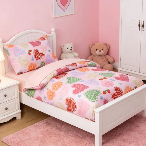 Miniatura 11 de Btargot Juego de ropa de cama ultra suave de 4 piezas para niños pequeños, juegos de edredón de corazones de amor de dibujos animados y luna Negro