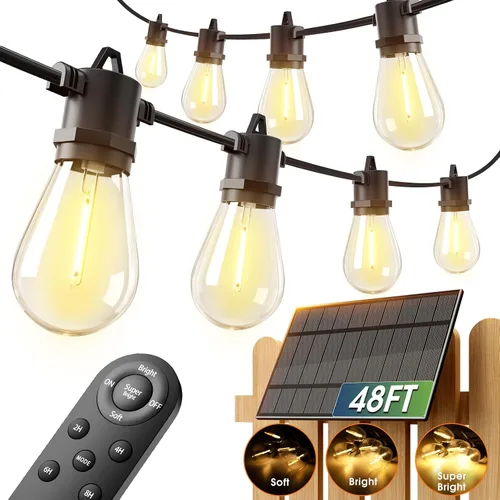 Miniatura 12 de addlon Cadena de luces solares de 54 pies (48+6) para exteriores, impermeables con carga USB y control remoto - Luces de patio con energía solar