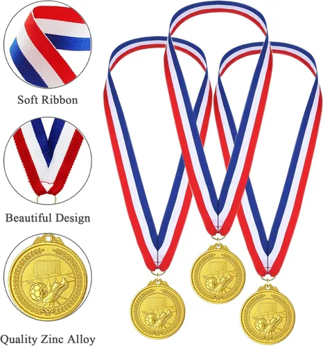Miniatura 5 de Donrime 12 Pieces Soccer Medals for Kids, Gold Metals Awards Medal for Kid’s Sports Soccer Games, Soccer Party Favors, 2 Inches