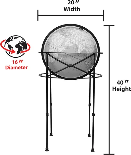 Miniatura 2 de Impresionante globo de suelo de diseño de 16 pulgadas de diámetro. Cartografía de Estados Unidos, fabricado en Estados Unidos. Soporte moderno