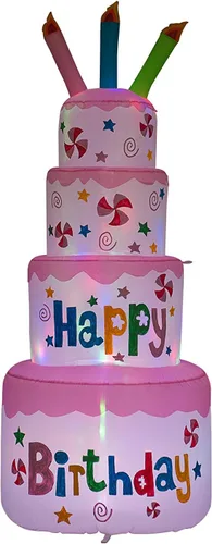 Miniatura 7 de AJY Pastel inflable de feliz cumpleaños de 6 pies con vela, decoración de césped para interiores y exteriores