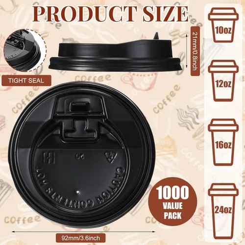 Miniatura 2 de Maxcheck Paquete de 1000 tapas para tazas de café a granel, cubiertas de cúpula desechables de 3.6 pulgadas con ventilación de aire, se adapta a