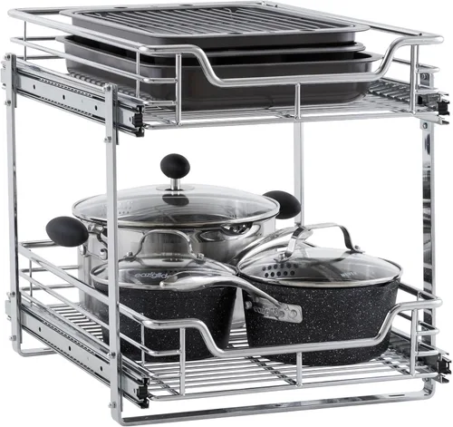 Miniatura 18 de Household Essentials Glidez Organizador de almacenamiento multiusos de acero cromado extraíble/deslizante para uso debajo del gabinete - Diseño de 2
