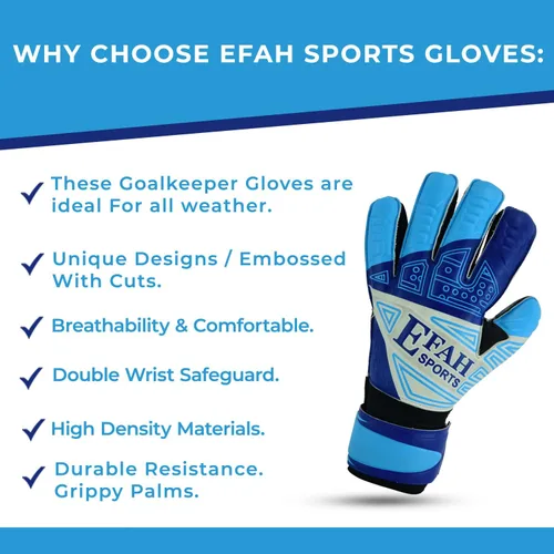Miniatura 4 de Guantes de portero de fútbol para niños, jóvenes, guantes de portero de fútbol con protección para dedos y agarres dobles en la muñeca Azul