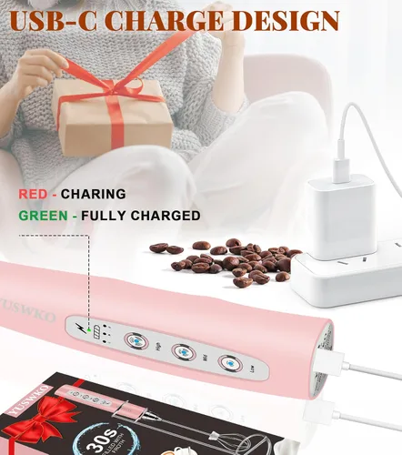 Miniatura 4 de YUSWKO Espumador de leche de mano para café con soporte, mezclador de bebidas recargable con 3 cabezales, 3 velocidades, batidor eléctrico de café