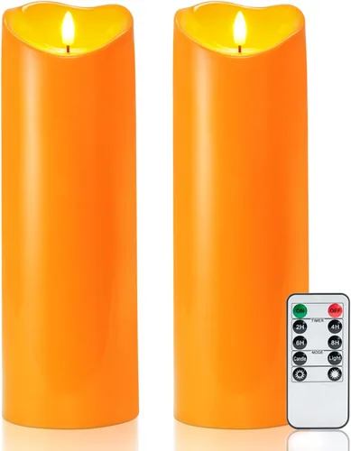 Miniatura 22 de Homemory Velas sin llama impermeables para exteriores de 4 x 12 pulgadas con temporizadores y control remoto, velas que funcionan con pilas, velas