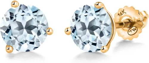 Miniatura 64 de Gem Stone King Aretes de Martini de oro amarillo de 14 quilates Aretes de tuerca de 3 puntas para mujeres y hombres Redondos de 0.236 pulgadas