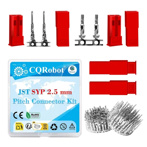 Miniatura 51 de CQRobot JST EL 4.5 mm de paso 2 pines conector electrónico IC macho, enchufes hembra carcasa y kit de terminales de crimpado en T macho/hembra. 50