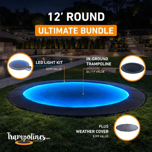 Miniatura 3 de Avyna Trampolín redondo en el suelo de alta calidad, 15 pies, 14 pies y 12 pies - Trampolín al aire libre para niños y adultos con características