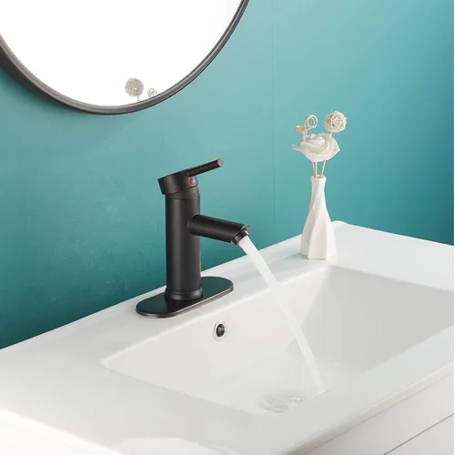 Miniatura 3 de Grifo de lavabo de baño negro con una sola manija de un agujero, grifo de baño de latón, tocador de baño, montaje en cubierta comercial con manguera