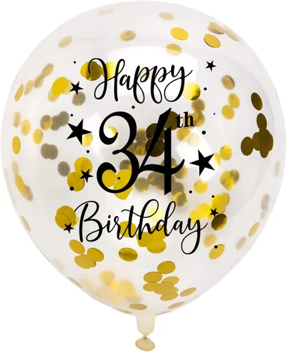 Globos dorados de látex con confeti número 34, decoración de globos de fiesta de cumpleaños de 34 años para mujer u hombre, con confeti, 12