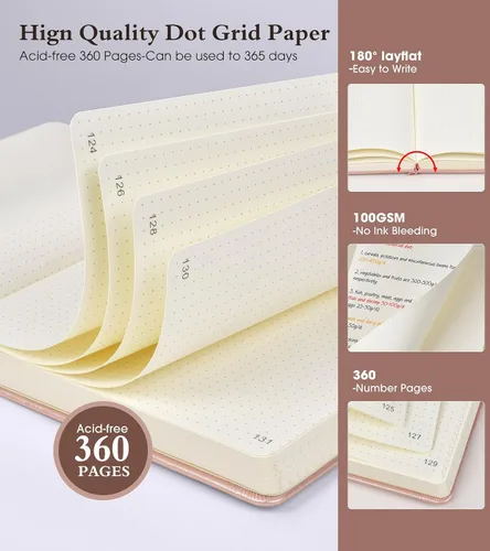 Miniatura 2 de Ansopu Cuaderno de puntos, 360 páginas numeradas, cuadrícula de puntos, de 8.5 x 11 pulgadas, papel de punto de 3.53 oz/m², tapa dura gruesa