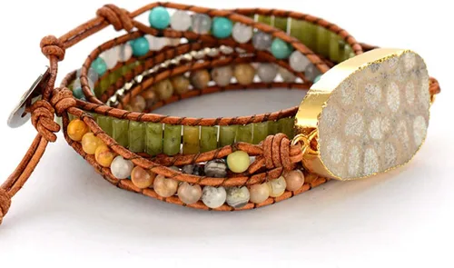 Miniatura 17 de ZOSOJONA - Pulseras bohemias hechas a mano de piedra natural, que dan vuelta, con cuentas de cristal de turquesa