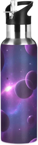 Stainless Steel Vacuum Insulated Water Bottle 20 Oz, BPA-Free Sport Water Bottle for Gym Outdoor Travel School, Cosmic Scene Purple Planets